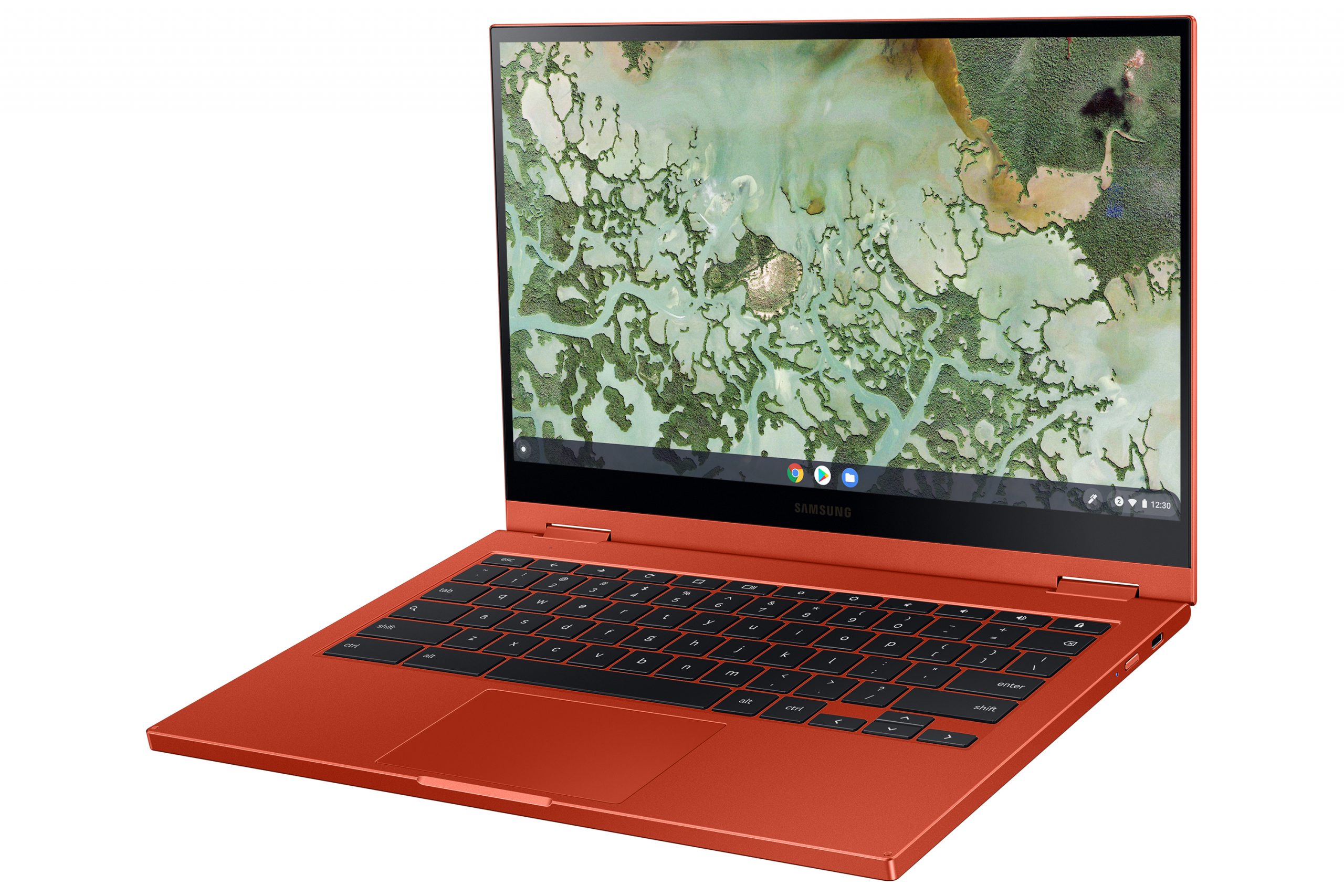 La Samsung Galaxy Chromebook 2 con su distintivo color Rojo Fiesta.