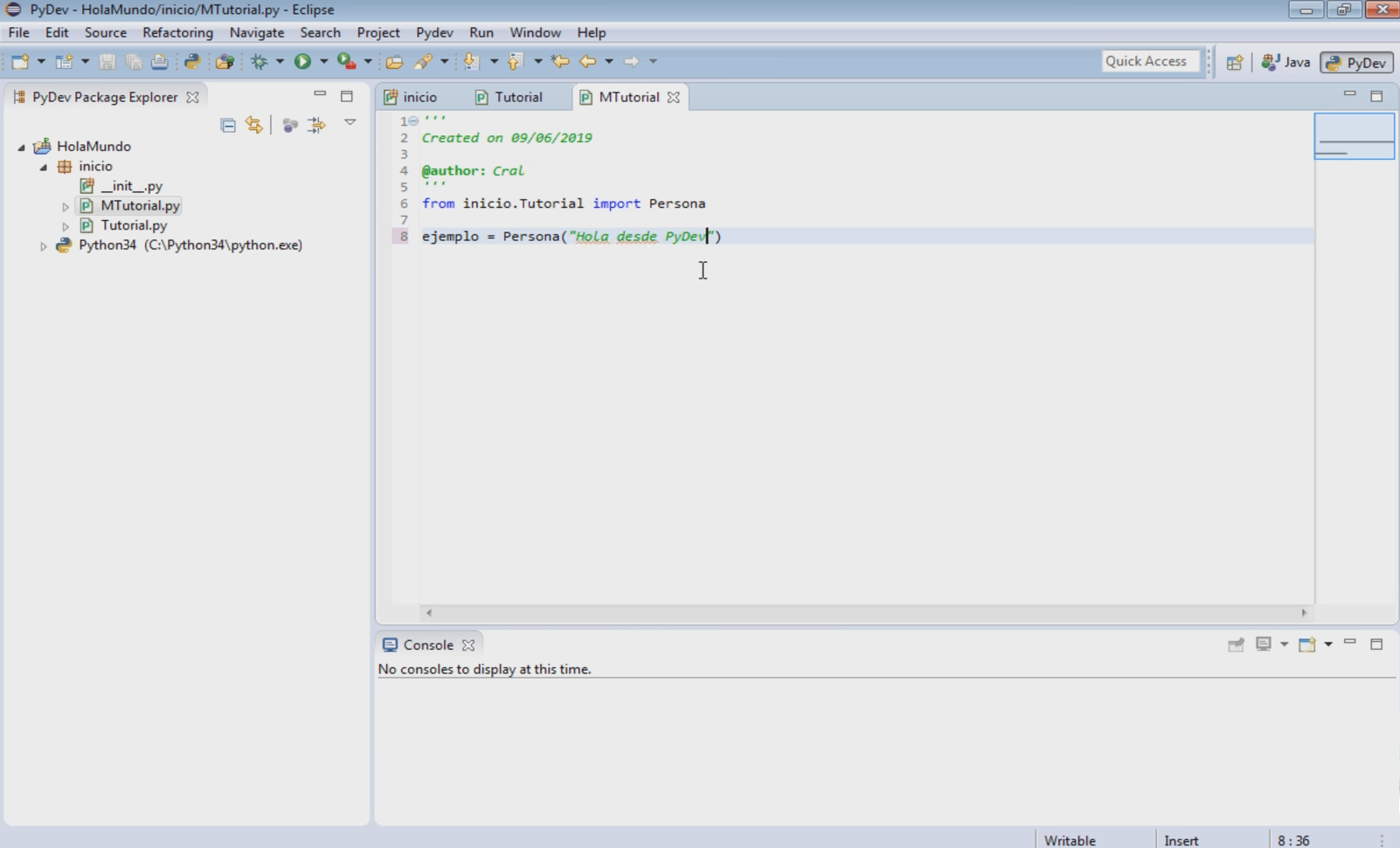 Espacio de trabajo de PyDev en Eclipse