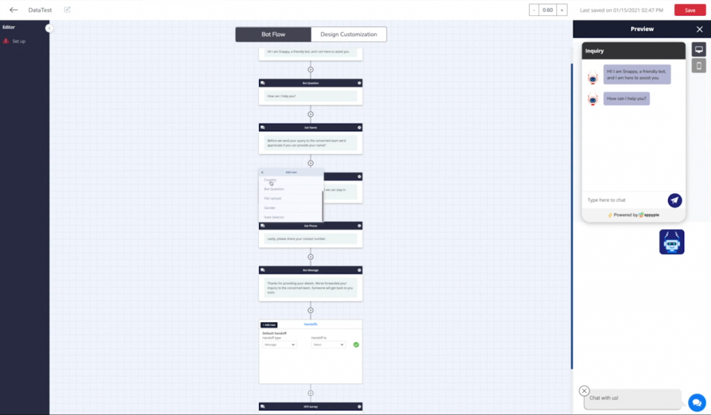 Appy Pie permite crear chatbots inteligentes para una app o para una web sin escribir código.