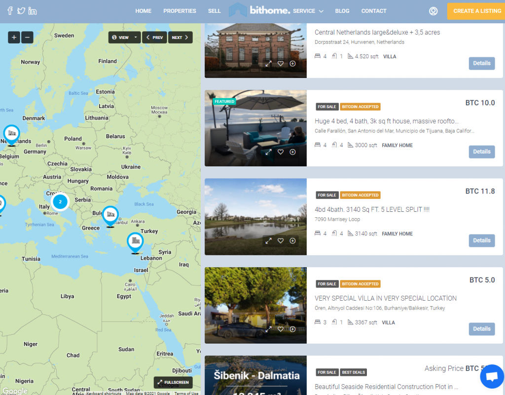 En Bithome, por unos pocos bitcoins pueden comprarse propiedades de muy altos costos.