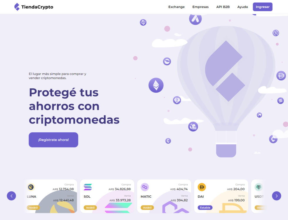 La página de bienvenida de Tienda Crypto.
