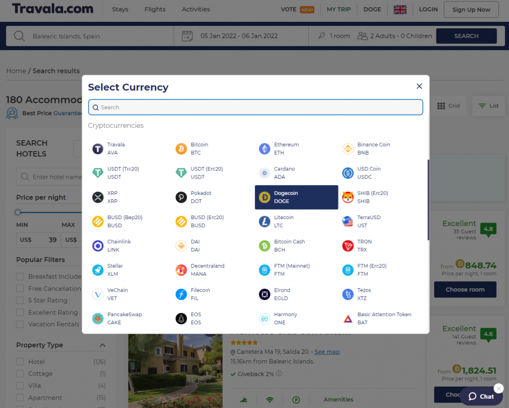 Travala es un sitio de reservas y alquileres vacacionales que acepta toda clase de criptomonedas como medio de pago.