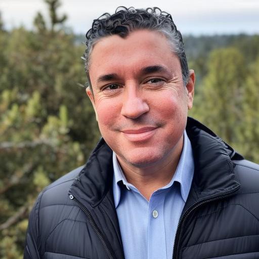 Foto Eduardo Laens en exteriores con campera y vegetación de fondo
