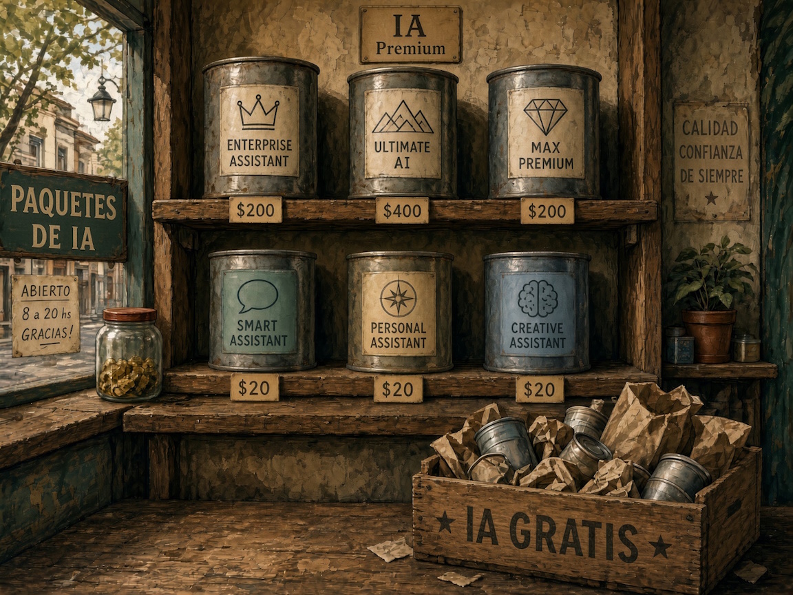 Servicios de IA en venta en un kiosco vintage
